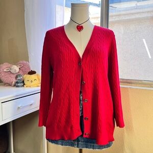 Chaps preppy cable knit button front v-neck red cardigan size XL